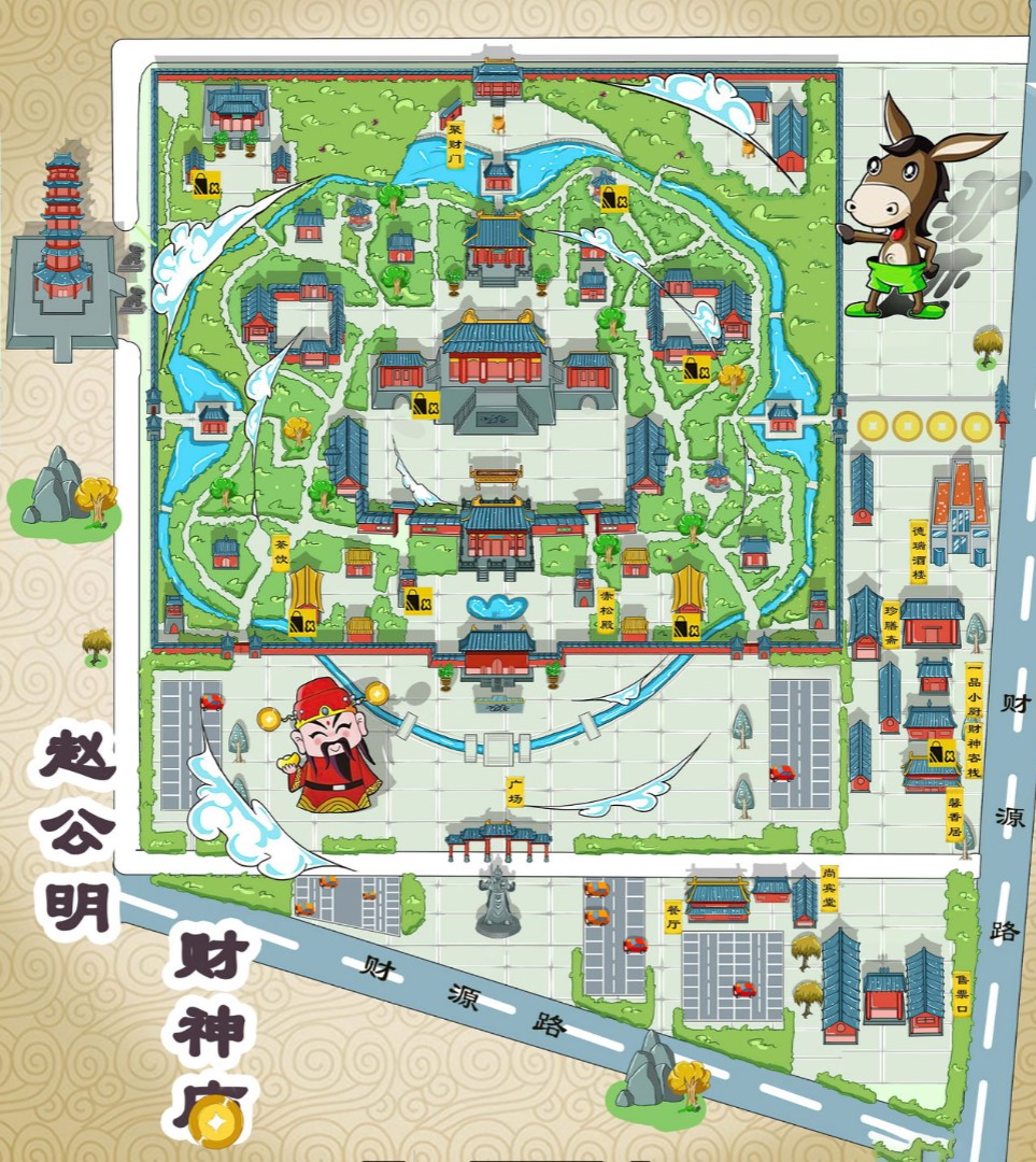 姜堰寺庙类手绘地图